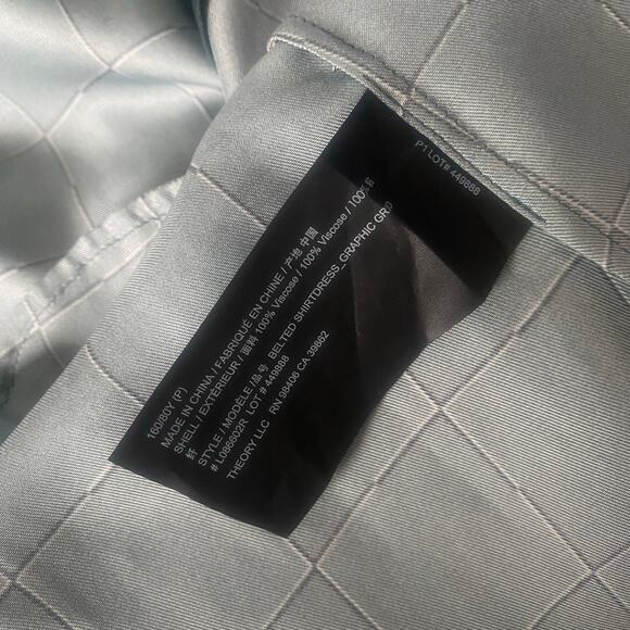 Theory Belted Shirt Dress Maxi in Petrol Multi Graphic Grid Print Small Petite - Picture 7 of 9